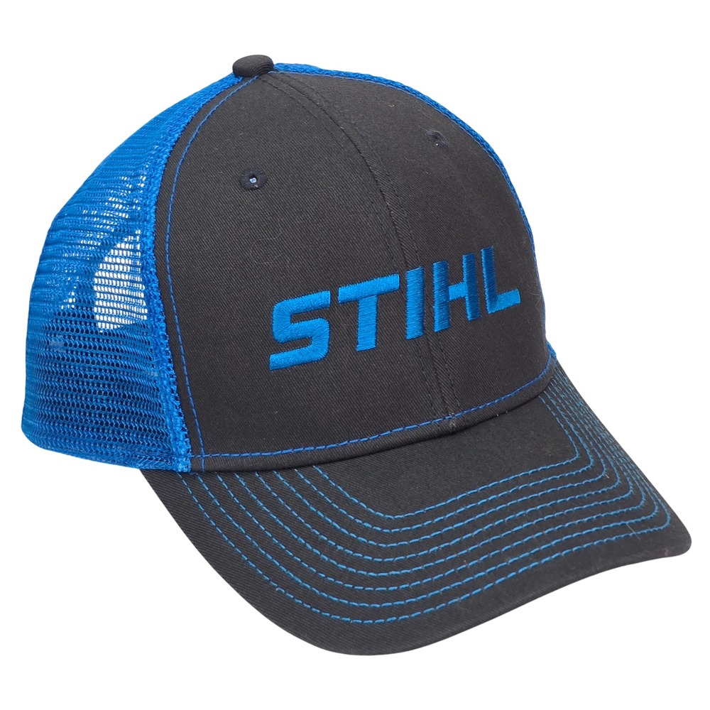 Stihl Outfitters Trucker Hat Mens OSFA Gray Blue Mesh Snapback Logo Work Cap
